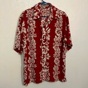 Aloha Hut Hawaii Red Floral Hawaiian Shirt rayon men’s Large coconut buttons